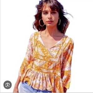 Anthropologie Jaase Floral Boho Blouse - Orange Fairycore Cottagecore Small